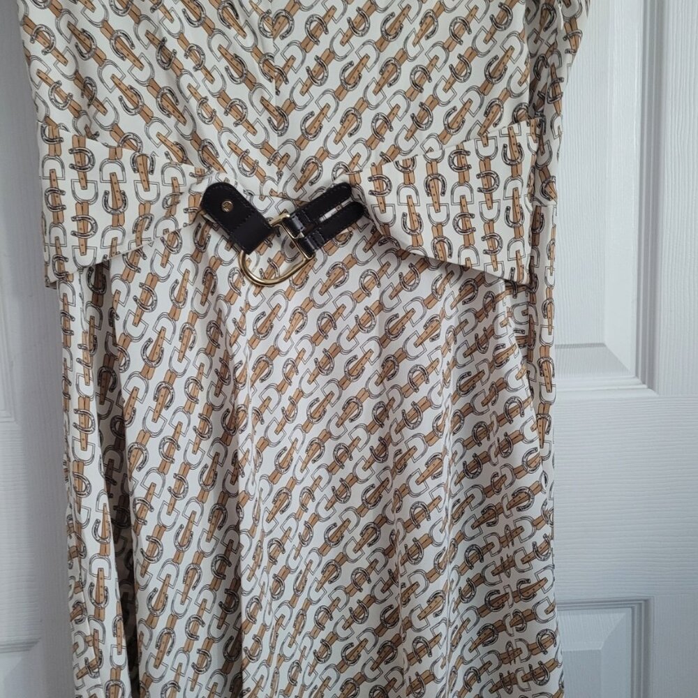 NEWLAUREN RALPH LAUREN Equestrian-Print Georgette Dress Size 10 - Picture 6 of 8